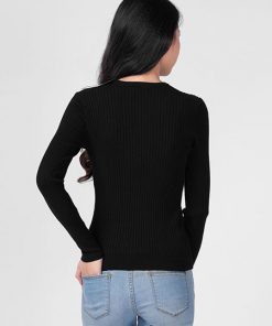 Alternative view of Áo len nữ mỏng, cổ tròn dài tay dệt đố